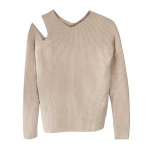 Nomia beige cut out asymmetrical knit sweater
